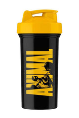 Universal Nutrition Shaker with yellow lid, featuring a stylish design and leak-proof construction for workouts.