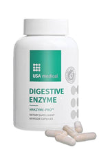 USA Medical Digestive Enzyme supplement bottle with 60 veggie capsules for digestive support.