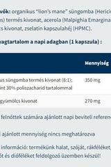USA Medical Lion's Mane capsules nutritional information, highlighting mushroom extract and acerola benefits.