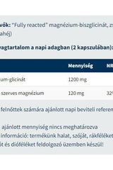 Nutritional information for Magnesium Bisglycinate supplement in capsule form.