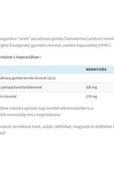 Ingredient list and nutritional information for USA medical Organic Reishi mushroom capsules, highlighting key components.