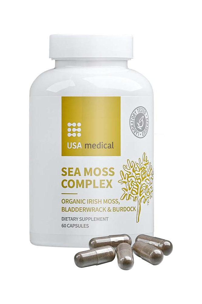 USA Medical Sea Moss Complex dietary supplement, 60 capsules, rich in nutrients for immune and digestive health.