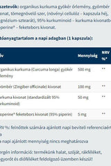 Ingredient list for USA Medical Turmeric+Ginger capsules showing organic turmeric, ginger extract, curcumin, and BioPerine.
