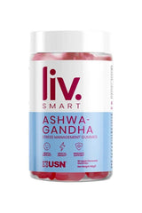 USN LivSMART Ashwagandha Gummies, apple flavored, 60 gummies for stress management and balance.