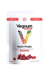Vegnum Nutri Fruits gummies package featuring red berry goodness, supporting immunity and digestion, 30 count.