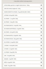Nutritional content table for Vegnum Silver 50+, highlighting vitamins and minerals in each capsule.
