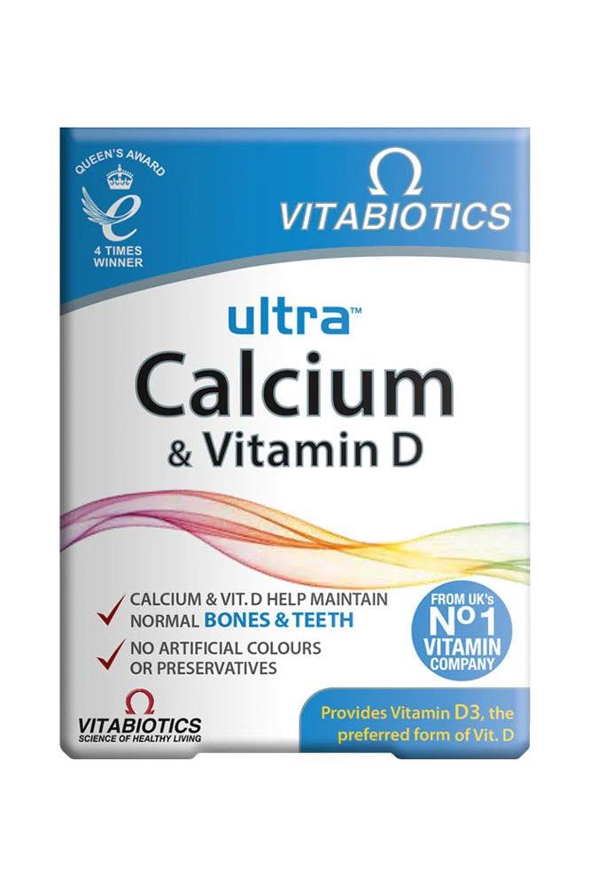 Vitabiotics Ultra Calcium & Vitamin D tablets, promoting healthy bones and teeth, 30 tablets pack.