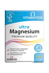Vitabiotics Ultra Magnesium supplements packaging, 60 tablets, premium quality, 100% NRV of magnesium.