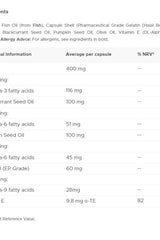 Ingredient list for Vitabiotics Ultra Omega 3-6-9 capsules detailing fish oil and essential fatty acids.