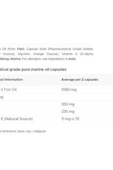 Nutritional information for Vitabiotics Ultra Omega-3 capsules detailing ingredients and their quantities.