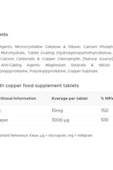 Ingredients and nutritional information for Vitabiotics Ultra Zinc 15 mg food supplement tablets.