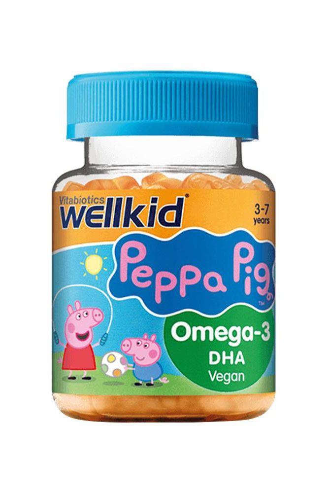 Vitabiotics Wellkid Peppa Pig Omega-3 DHA gummies for kids aged 3-7 in orange flavor.