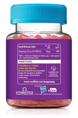 Wellkid Peppa Pig Vitamin D gummies bottle with nutritional info and directions for children aged 3-7 years.