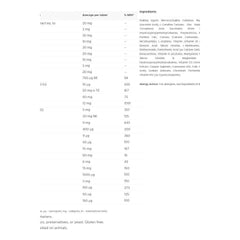 Ingredient list for Vitabiotics Wellman Original Multivitamin for Men, detailing nutrients per tablet.