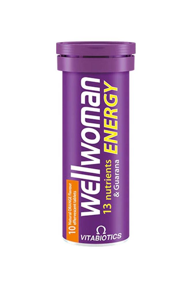 Vitabiotics Wellwoman Energy effervescent tablet tube with 13 nutrients for energy and immunity support.