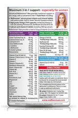 Wellwoman Max supplement label showing 3-in-1 support for women with nutrients, Omega 3-6-9, and vitamins.