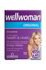 Vitabiotics Wellwoman Original multivitamin for women with 24 nutrients for health and vitality, featuring Evening Primrose Oil.