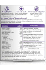 Nutritional information and instructions for Wellzyme Digestive Enzymes Advanced Formula 60 Capsules.