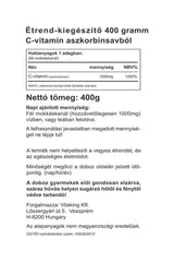Vitaking Ascorbic Acid Powder 400g packaging details with nutritional information and usage instructions.