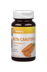 Vitaking Beta-Carotene Provitamin A supplement, 25,000 IU, in a 100 softgel bottle.