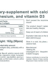 Nutrition facts label for Vitaking CalMag Citrate with Vitamin D3, highlighting ingredients and daily intake recommendations.