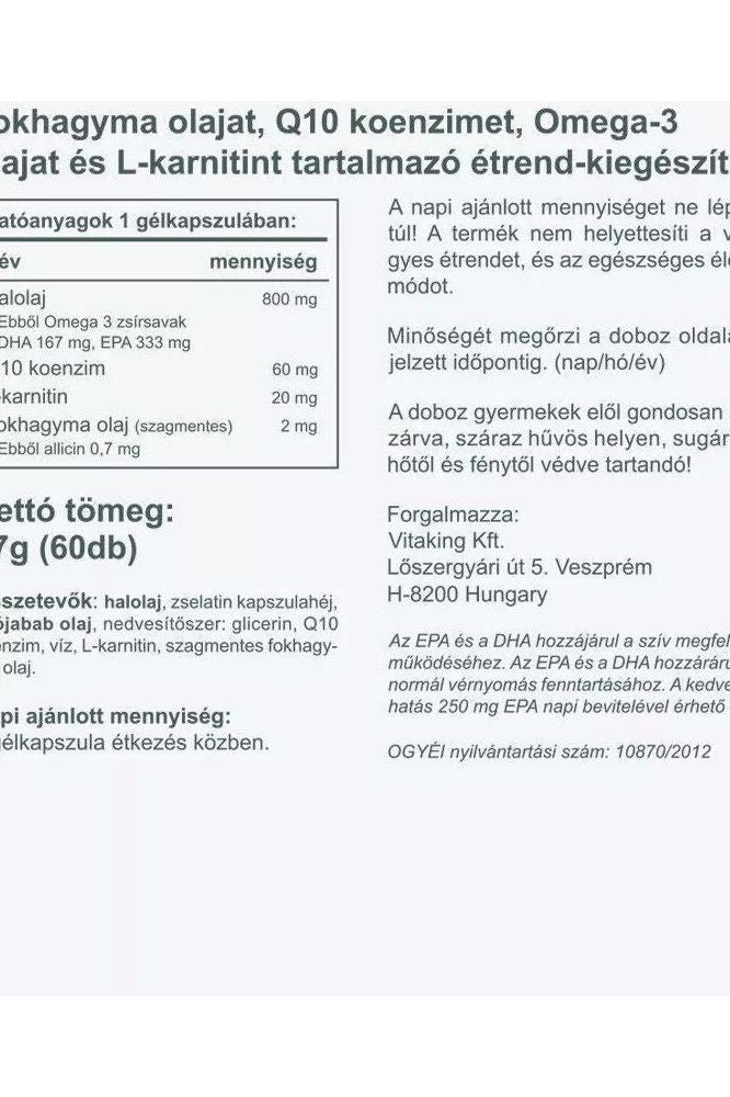 Label of Vitaking Cardiolic heart support formula showing ingredients and nutritional information.