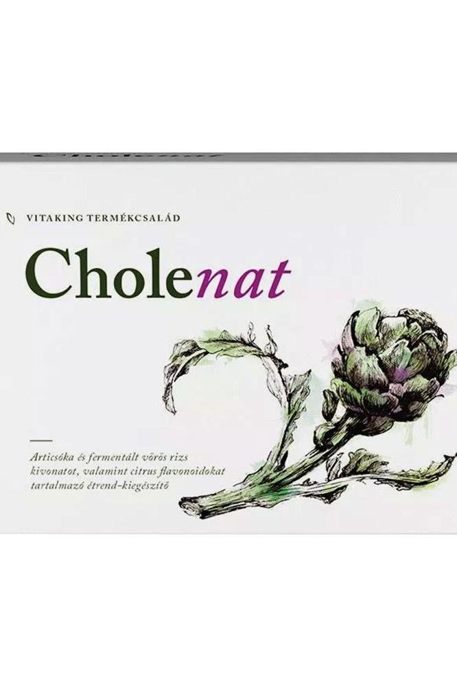 Vitaking Cholenat 60 tablets box featuring artichoke and red rice extract, designed for cholesterol balance.