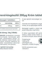 Vitaking Chromium 200 mcg supplement label detailing ingredients and usage instructions.