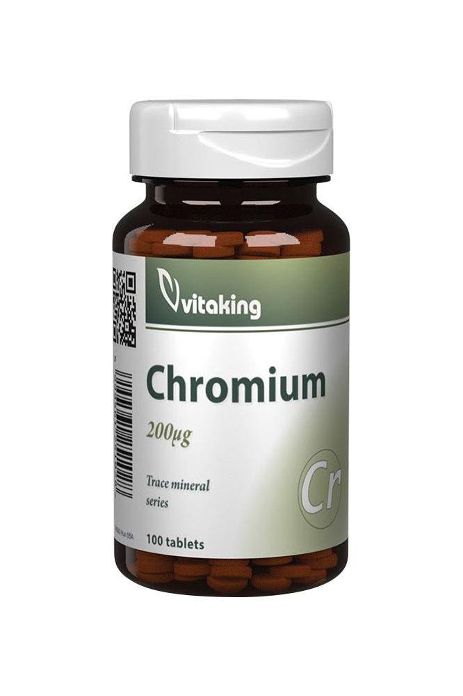 Vitaking Chromium 200 mcg dietary supplement bottle with 100 tablets for blood sugar support.
