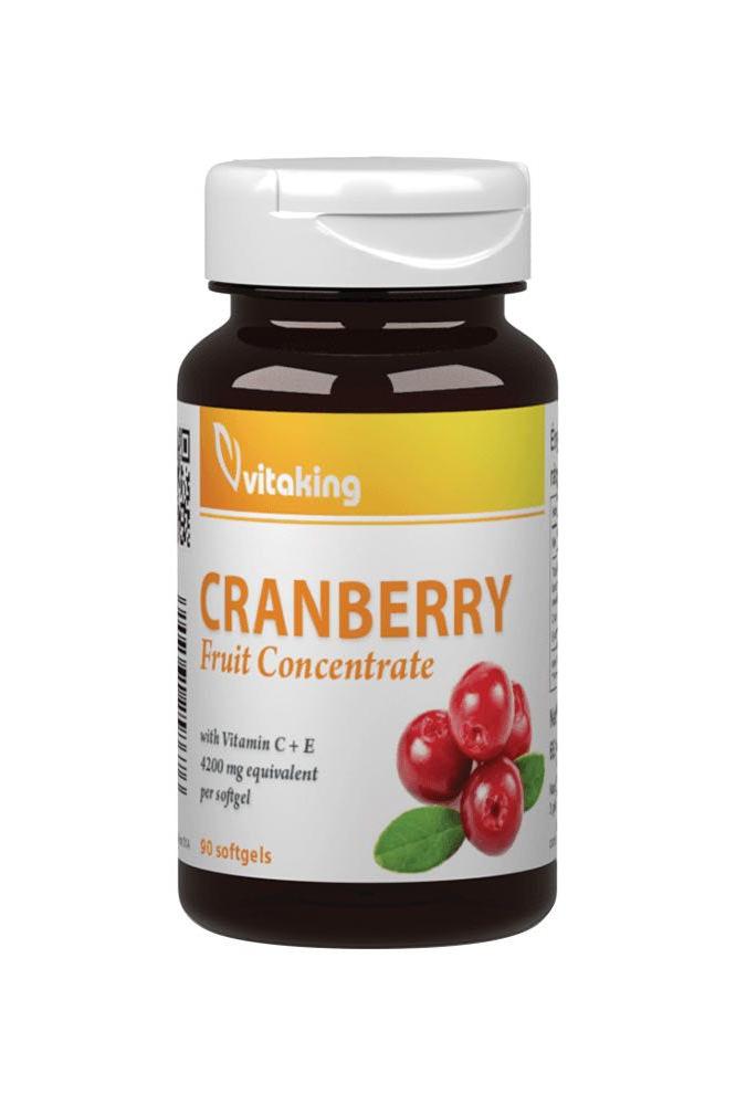 Vitaking Cranberry Fruit Concentrate with Vitamin C + E, 4200 mg, 90 softgels for urinary health and antioxidants.