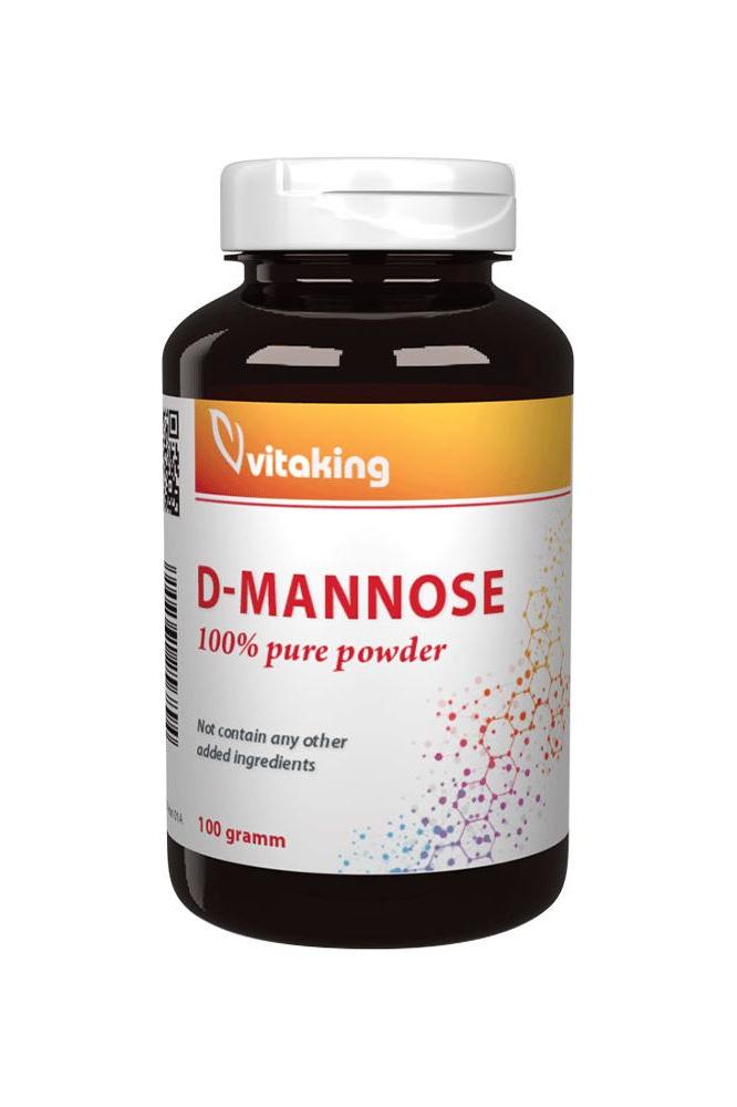 Vitaking D-Mannose 100% pure powder in a 100g bottle for health benefits.