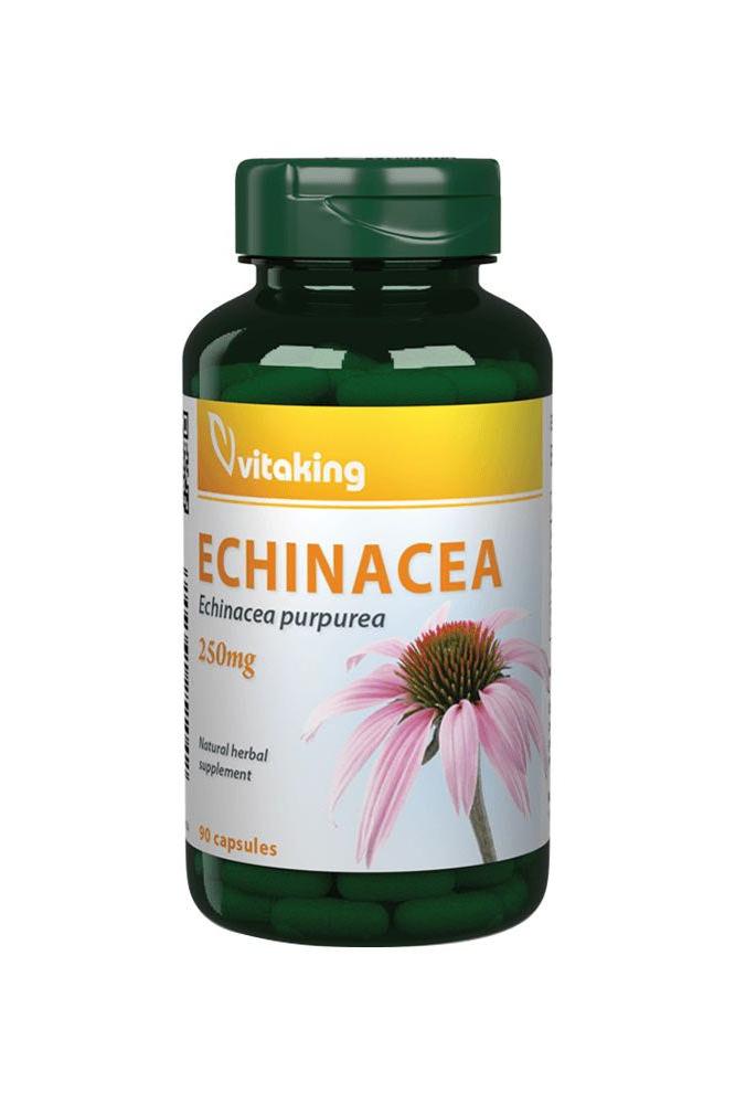 Vitaking Echinacea Purpurea 250 mg in a green bottle, 90 capsules for immune support and wellness.