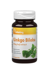 Vitaking Ginkgo Biloba 60mg leaf extract supplement bottle with 90 capsules for cognitive support and memory improvement.