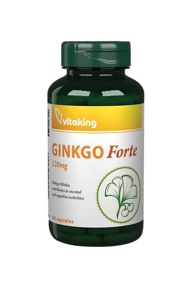 Vitaking Ginkgo Biloba Forte 120mg supplement bottle with 60 capsules for cognitive support.