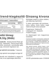 Vitaking Ginseng Extract 400 mg supplement facts and usage information in Hungarian.