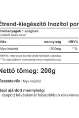 Nutritional information for Vitaking Inositol powder, 200g, showing ingredients and recommended dosage.