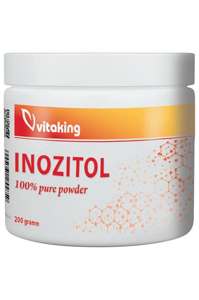 Vitaking Inositol 100% pure powder 200 g container, supports brain health and stress reduction.