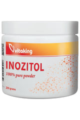 Vitaking Inositol 100% pure powder 200 g container, supports brain health and stress reduction.