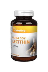 Vitaking Lecithin Ultra Soy 1200 mg supplement bottle with 100 softgels for heart and cognitive health.