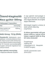 Vitaking Maca 500 mg dietary supplement label with dosage and ingredients information.