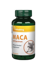 Vitaking Maca 500 mg supplement bottle with 60 capsules, promoting energy, hormone balance, and endurance.