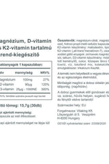 Vitaking Magne Trio supplement information label, highlighting magnesium, D-vitamin, and K2-vitamin content.