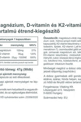 Vitaking Magne Trio nutritional information for magnesium, vitamin D, and K2 in dietary supplement format.