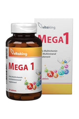 Vitaking Mega-1 Multivitamin bottle and box with 30 tablets, featuring essential vitamins and minerals.