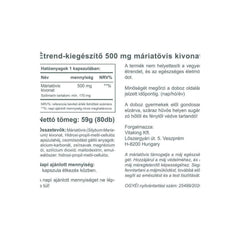 Nutritional information for Vitaking Milk Thistle extract 500 mg - 80 capsules, detailing ingredients and benefits.