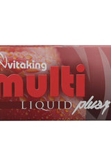 Vitaking Multi Liquid Plus supplement box featuring vibrant red design and product name.