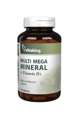 Vitaking Multi Mega Mineral + D3 dietary supplement bottle with 90 tablets for optimal health support.