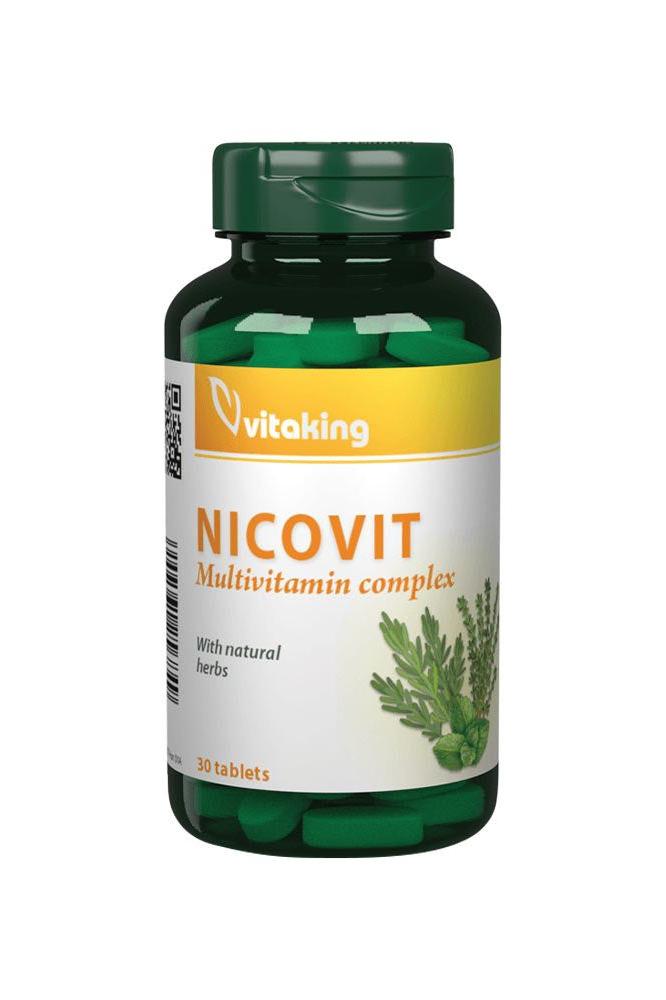 Vitaking Nicovit Multivitamin Complex 30 tablets bottle with natural herbs for immune support and energy production.