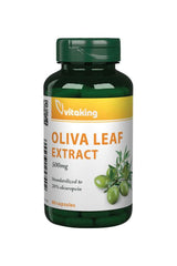 Vitaking Olive Leaf Extract 500 mg supplement bottle with 60 capsules, promoting immune support and antioxidants.