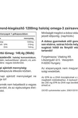 Vitaking Omega-3 1200 mg supplement label showing ingredients and health benefits for heart and brain.